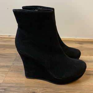 Bamboo Ceasar Black Suede Platform Wedge Booties